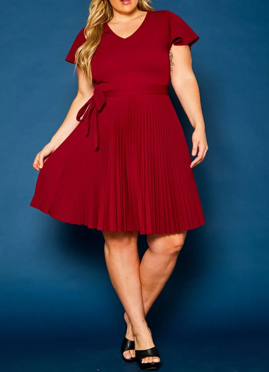 HI Curvy Plus Size Women Pleated Flare Mini Dress
