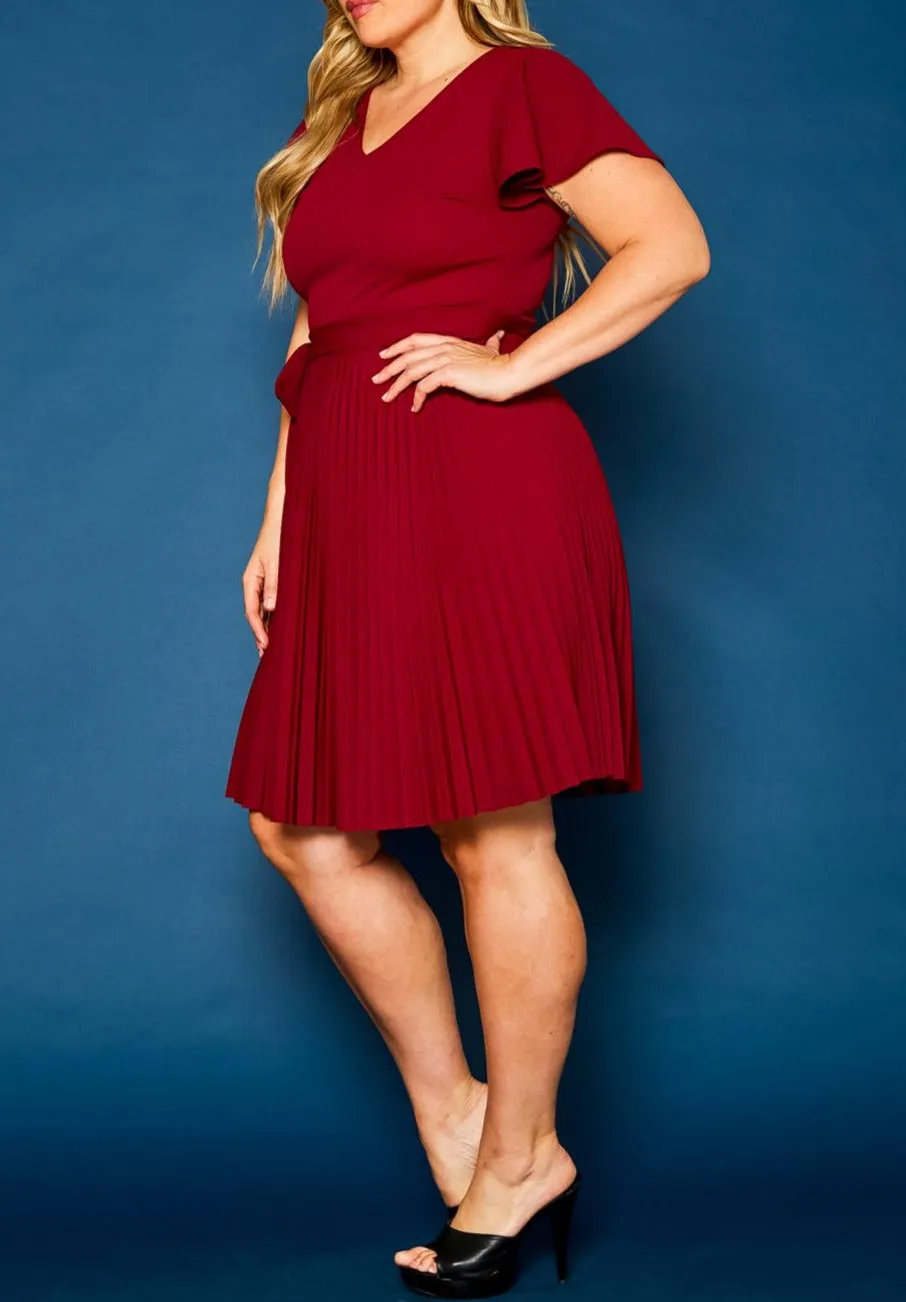 HI Curvy Plus Size Women Pleated Flare Mini Dress