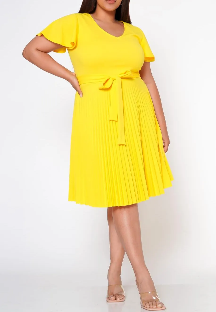 HI Curvy Plus Size Women Pleated Flare Mini Dress