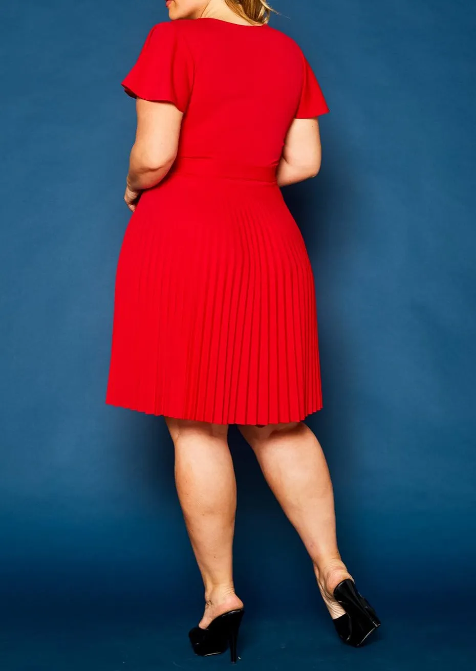 HI Curvy Plus Size Women Pleated Flare Mini Dress