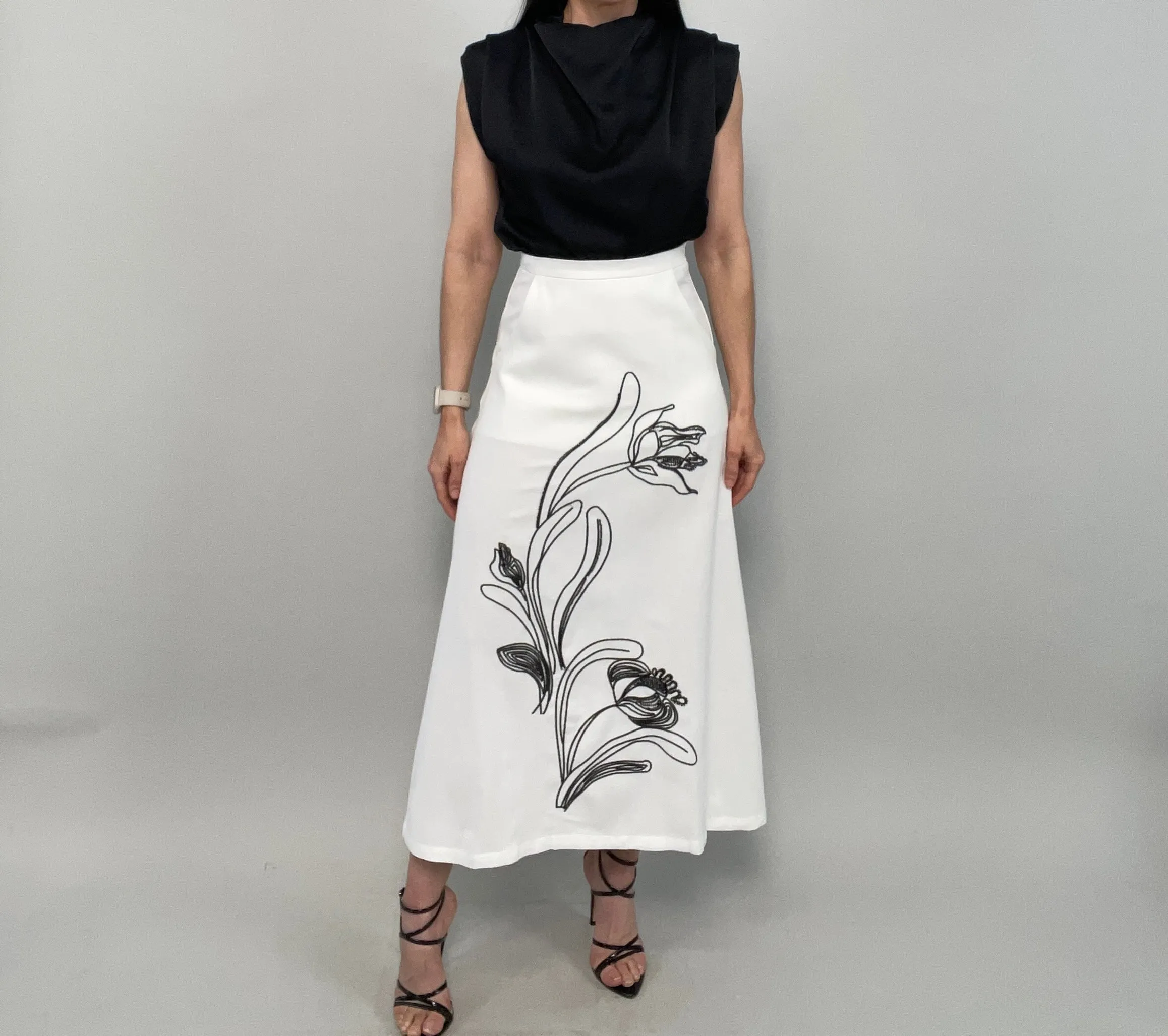 Ilsa Embroidered Midi Skirt