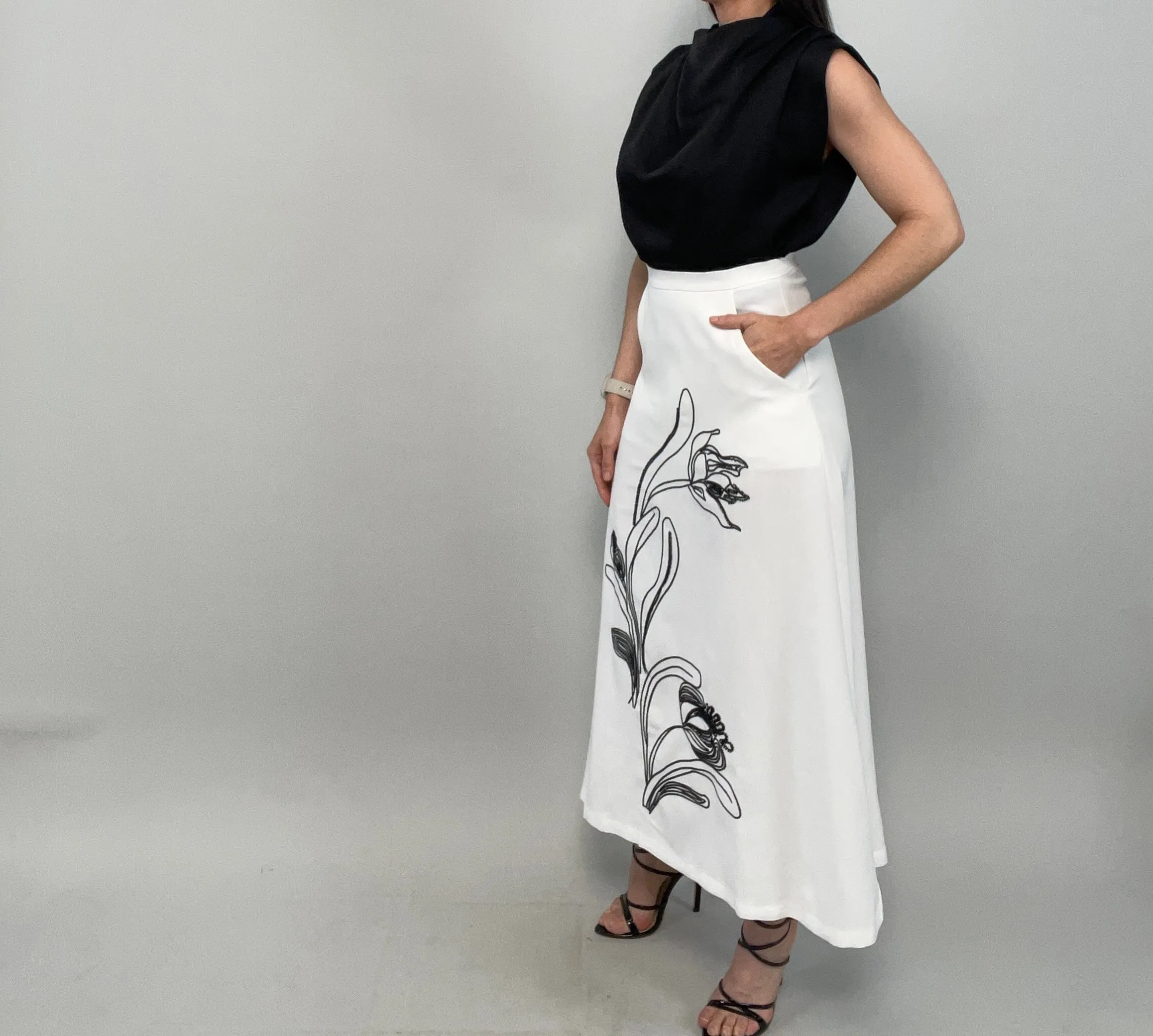 Ilsa Embroidered Midi Skirt