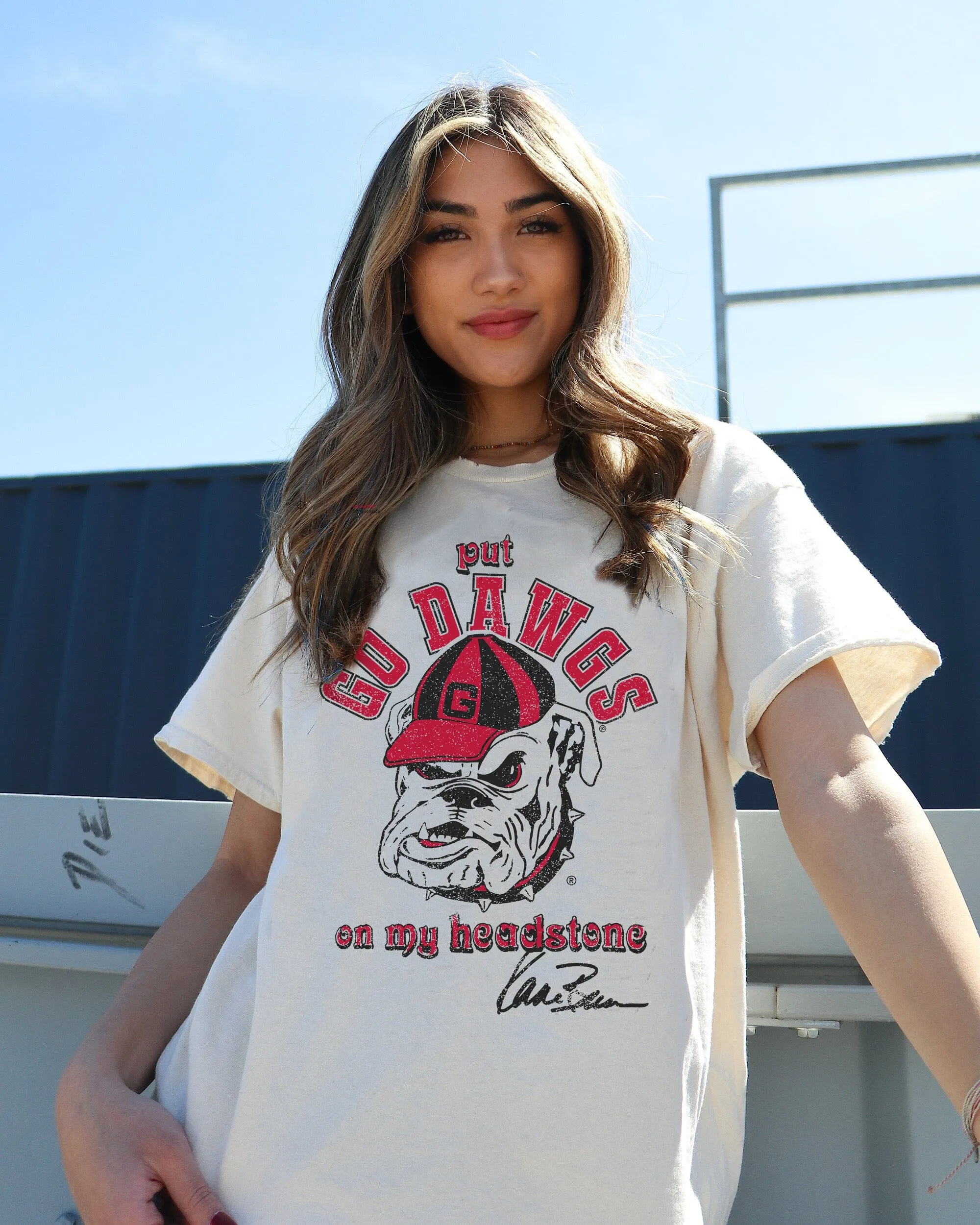 Kane Brown UGA Go Dawgs Headstone Off White Thrifted Distressed Tee