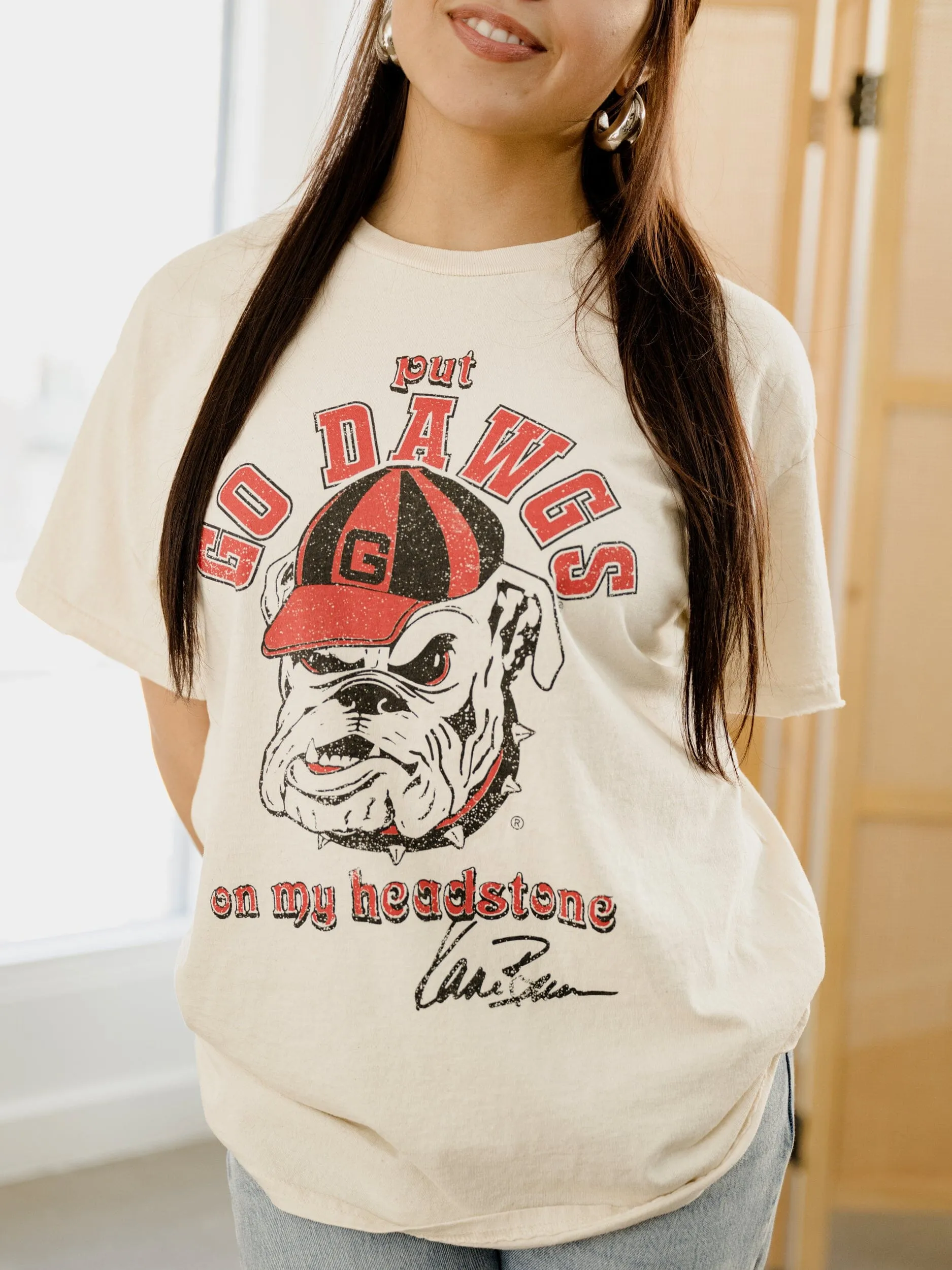 Kane Brown UGA Go Dawgs Headstone Off White Thrifted Distressed Tee
