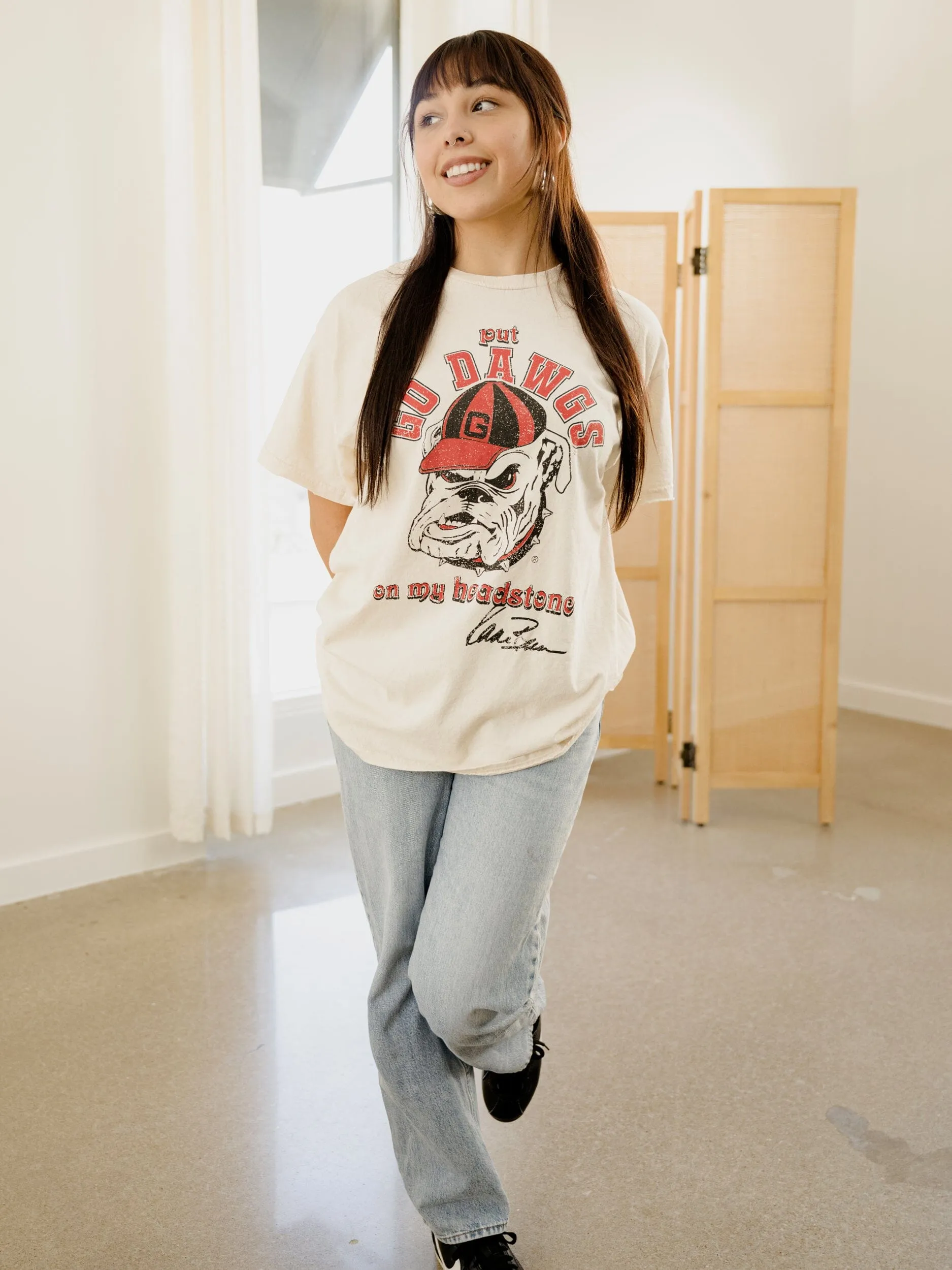 Kane Brown UGA Go Dawgs Headstone Off White Thrifted Distressed Tee