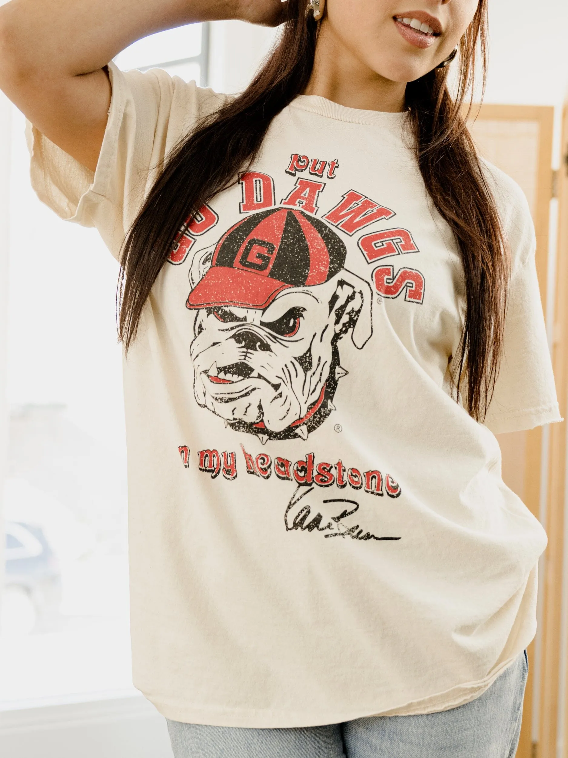 Kane Brown UGA Go Dawgs Headstone Off White Thrifted Distressed Tee