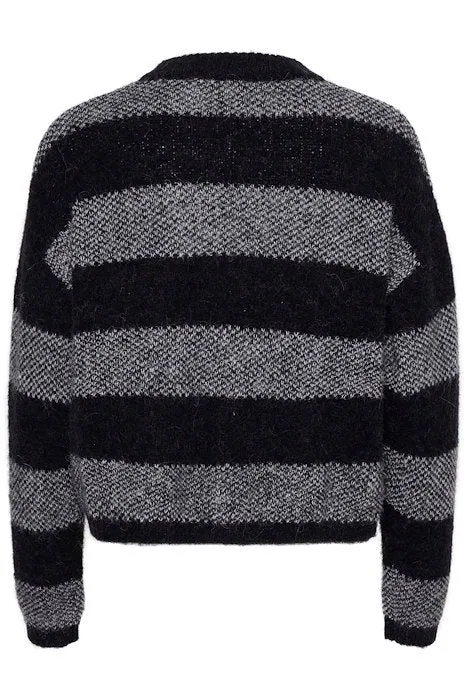 Karen By Simonsen Striped Rullja Cardigan in Black and Grey - Stylish and Comfortable Layering Piece