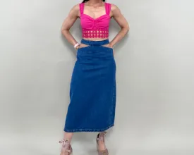 Karla Cut Out Denim Midi Skirt
