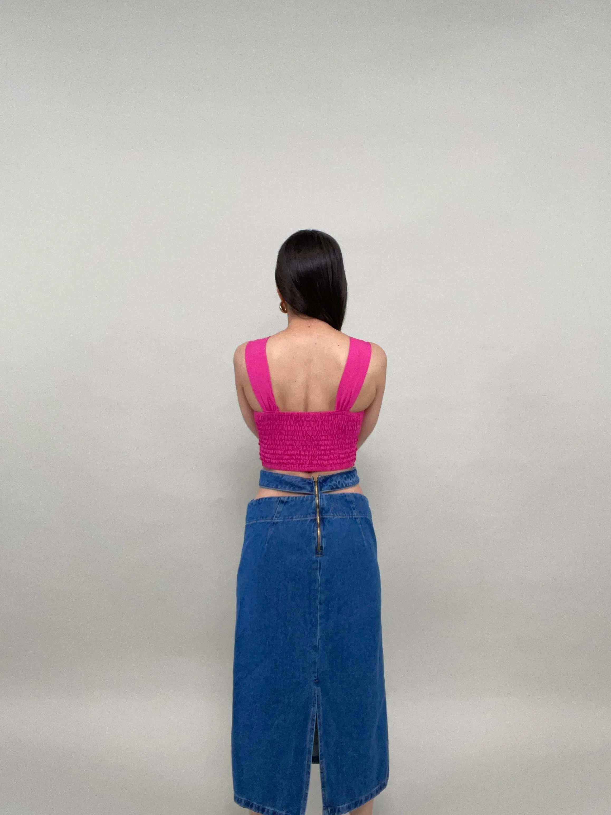 Karla Cut Out Denim Midi Skirt