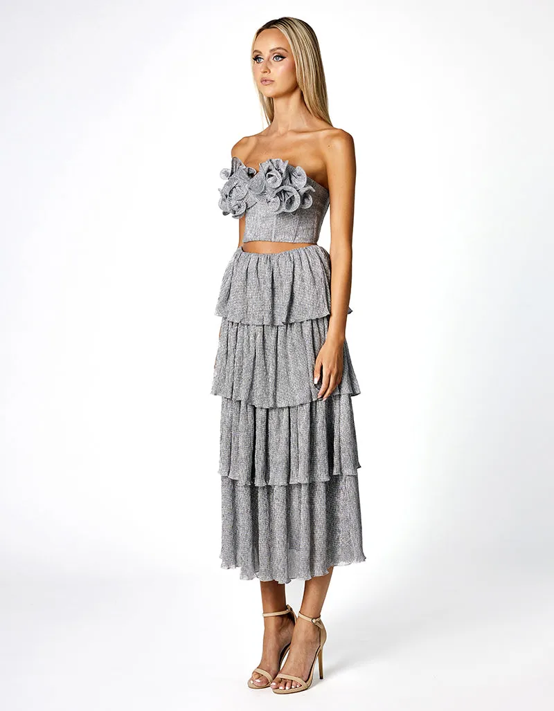 KIANDRA METALLIC ROSETTE TOP AND SKIRT SET BL66SS17S