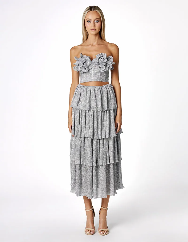 KIANDRA METALLIC ROSETTE TOP AND SKIRT SET BL66SS17S