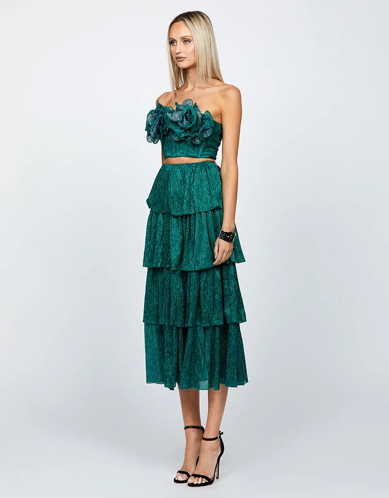 KIANDRA METALLIC ROSETTE TOP AND SKIRT SET BL66SS17S