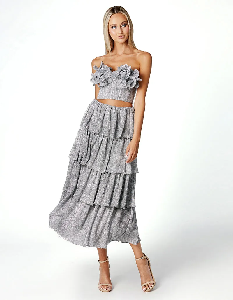 KIANDRA METALLIC ROSETTE TOP AND SKIRT SET BL66SS17S