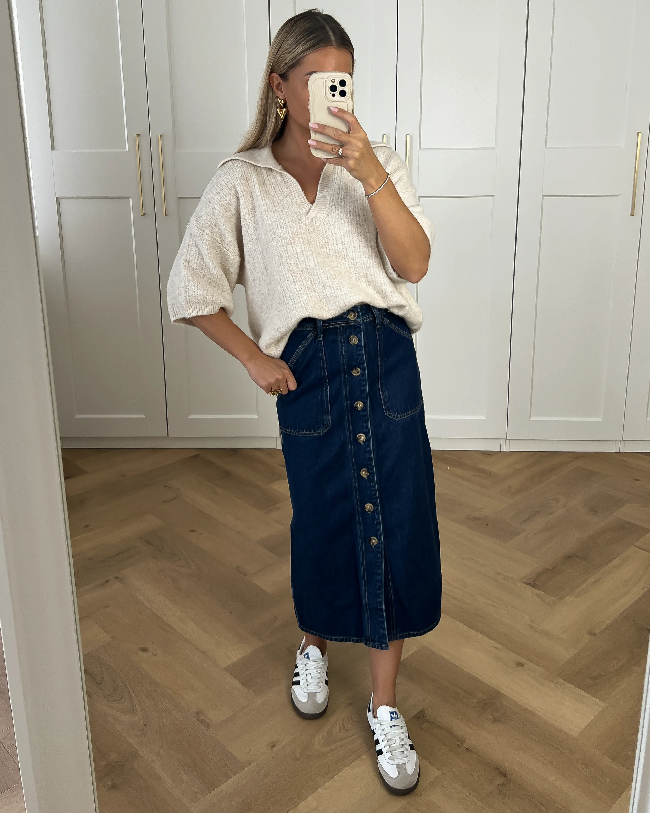 KIM - Denim Midi Skirt in Dark Blue