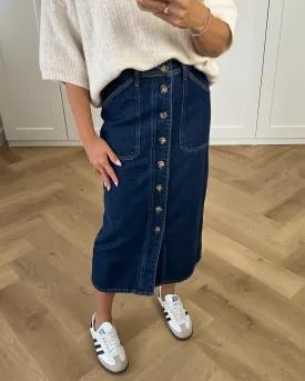 KIM - Denim Midi Skirt in Dark Blue