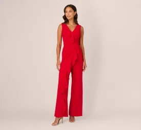 Knit Crepe Ruffle Jumpsuit In Super Red