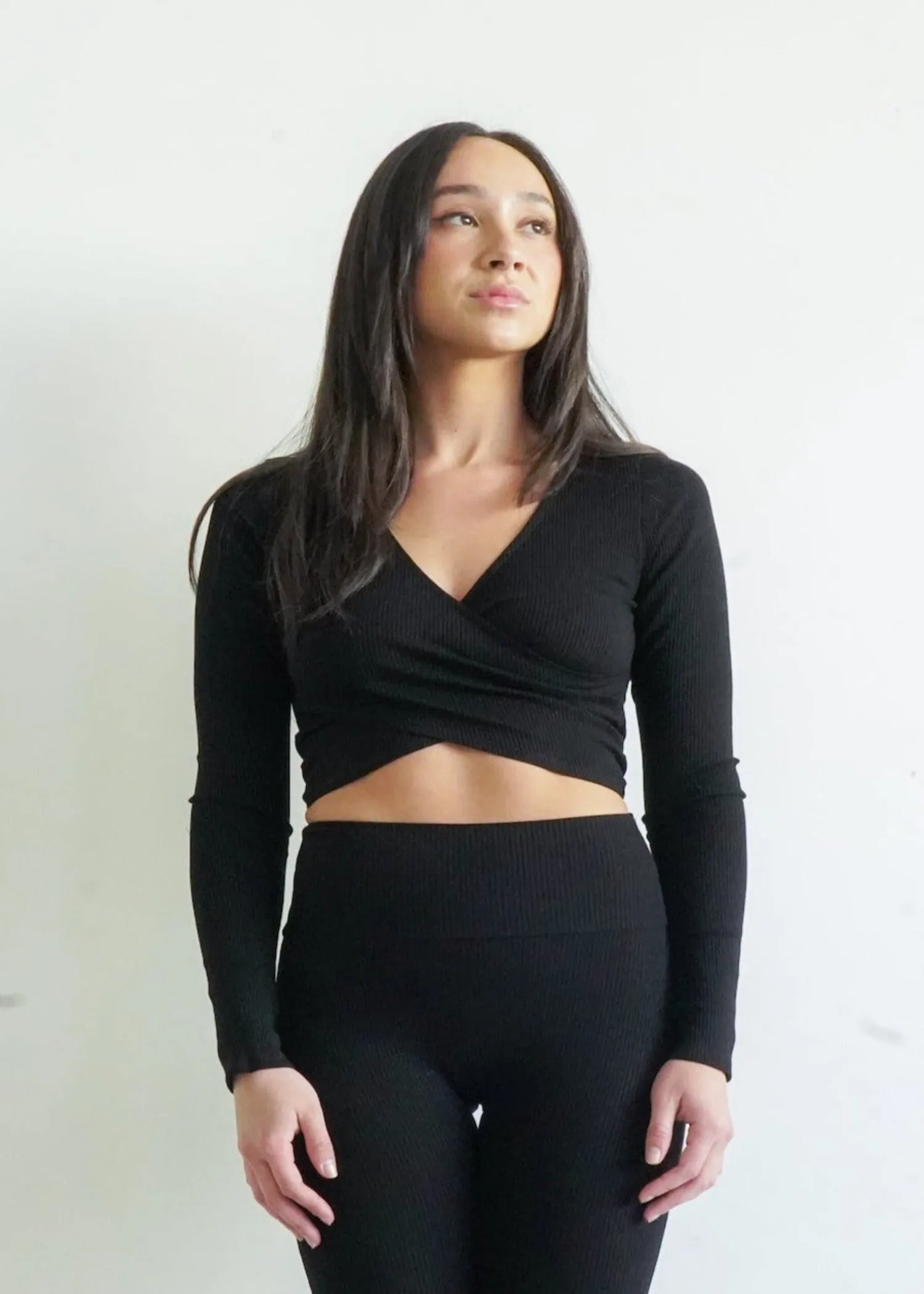 Laguna Long Sleeve Wrap Top Black