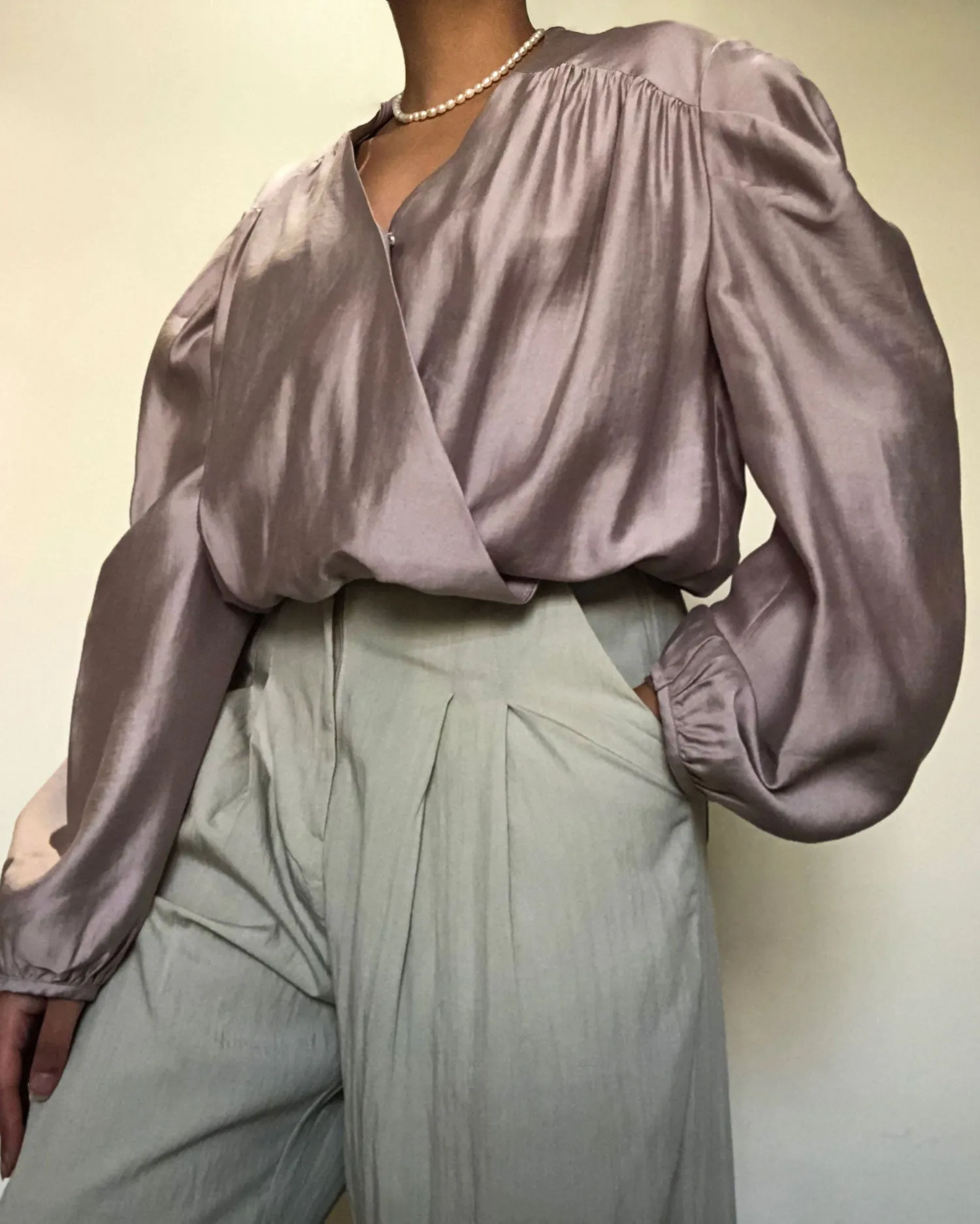 Lavender Puff Sleeves Cropped Blouse