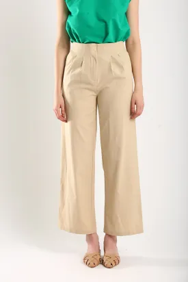 Lisa Classic Linen Wide Leg Pants in Beige
