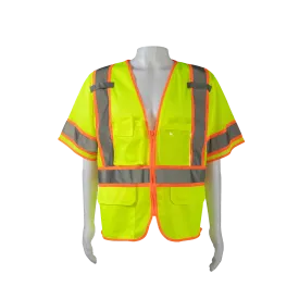 LVM3-CB1 LIME MESH ORANGE CONTRAST ANSI Class 3 Two Tone DOT Surveyors Safety Vest, Deluxe