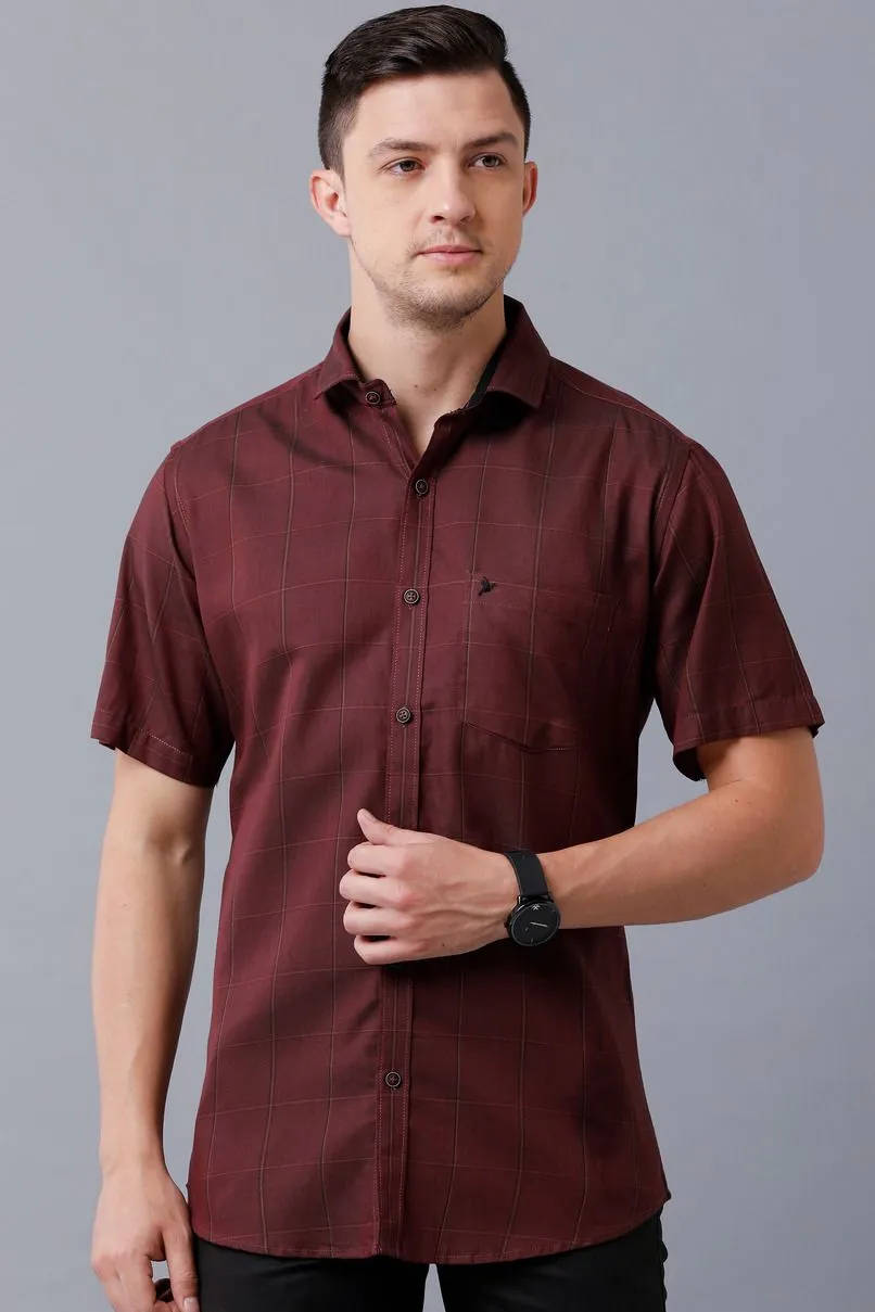 Maroon Line Checks - Half Sleeve - Stain Proof
