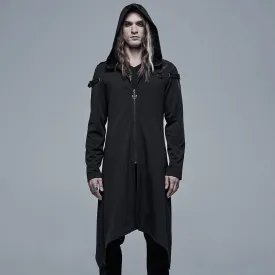 Men's Gothic Front Zip Splice Long Coat with Hood