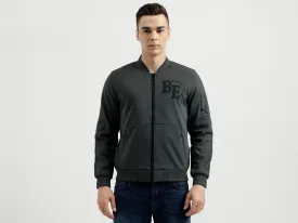 Men's Regular Fit Baseball Collar Scuba Knitted Bomber Jacket