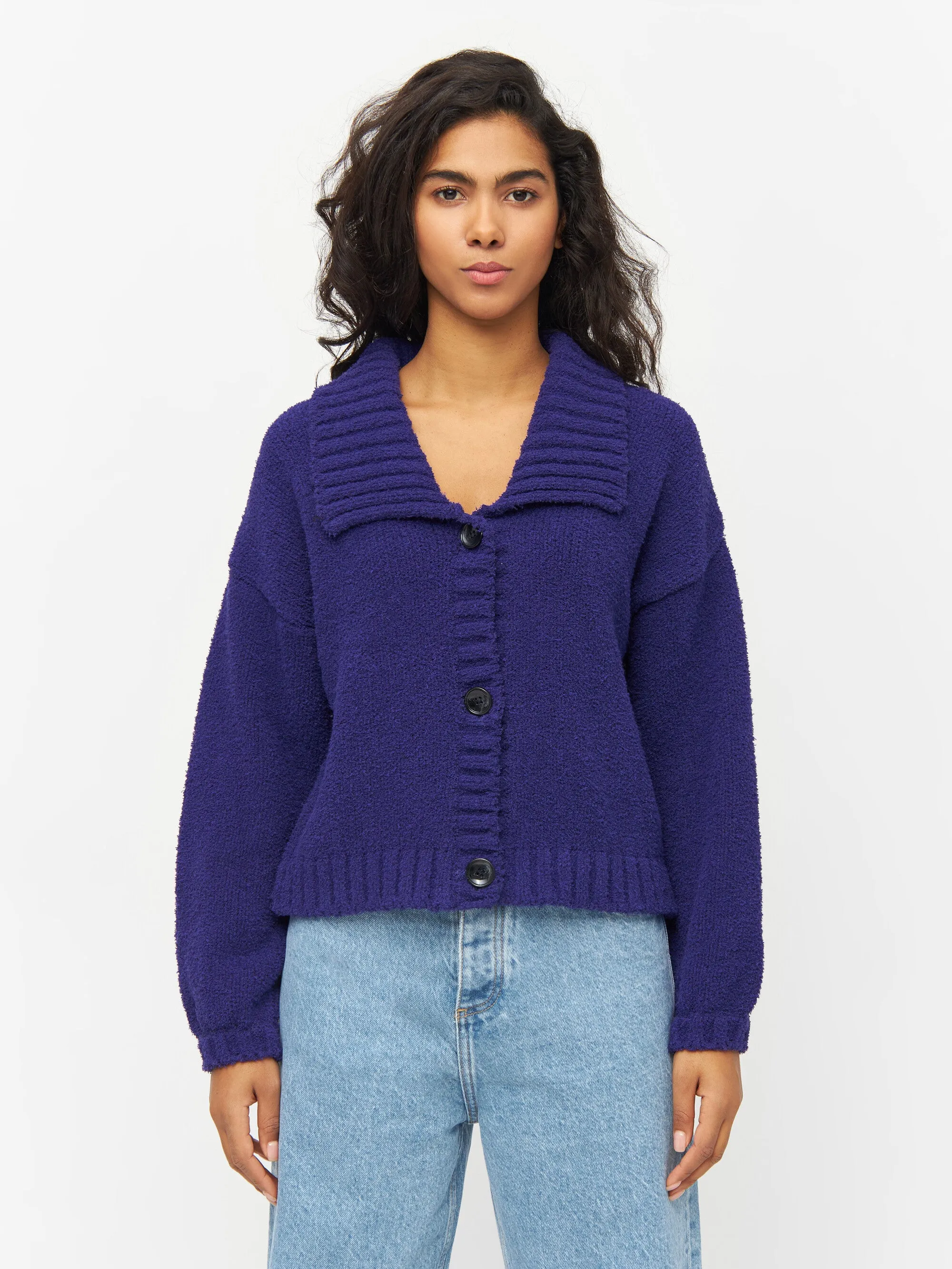 Mouline big collar cardigan - Deep Purple