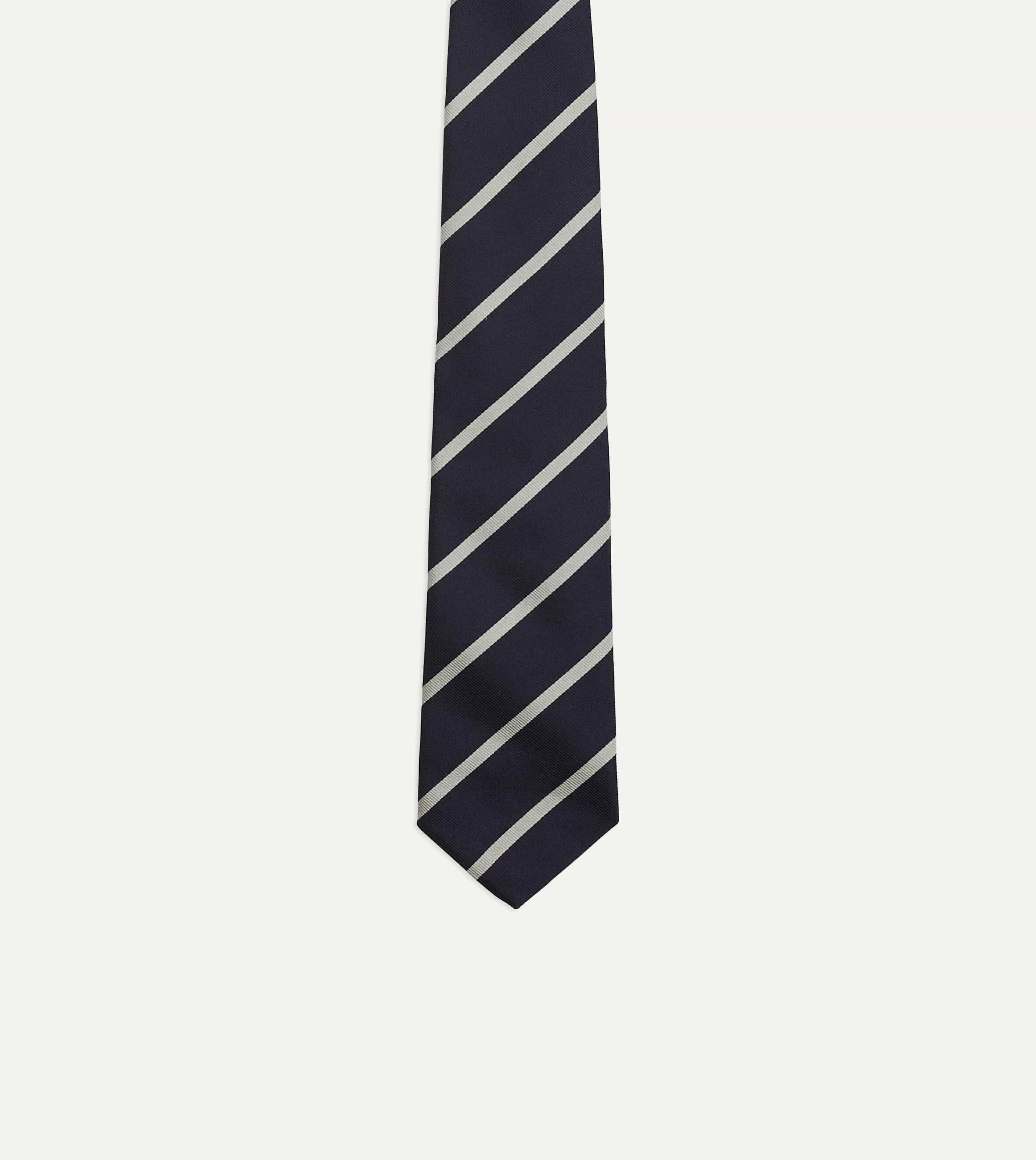 Navy and Ecru Stripe Repp Silk Tie