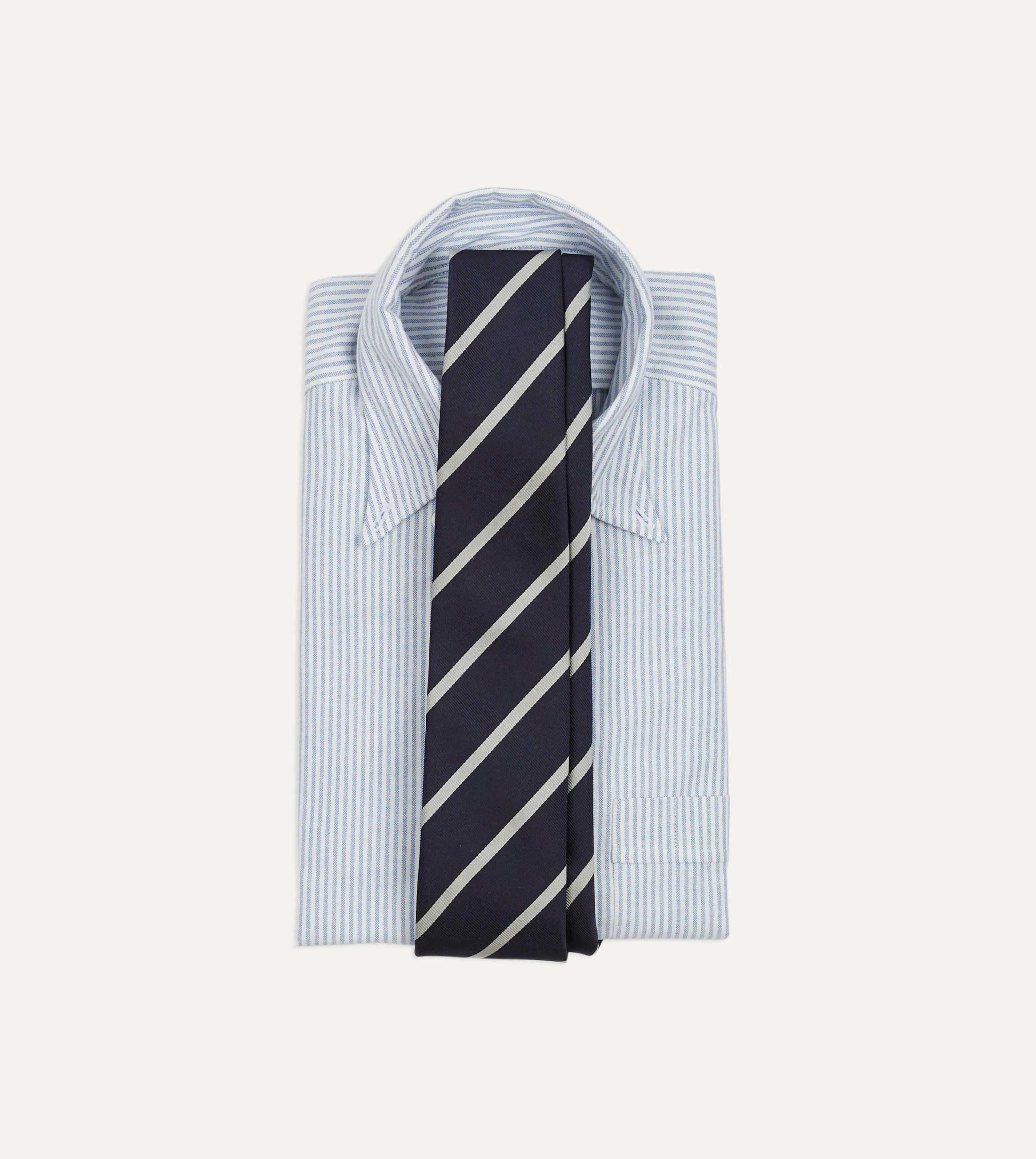Navy and Ecru Stripe Repp Silk Tie