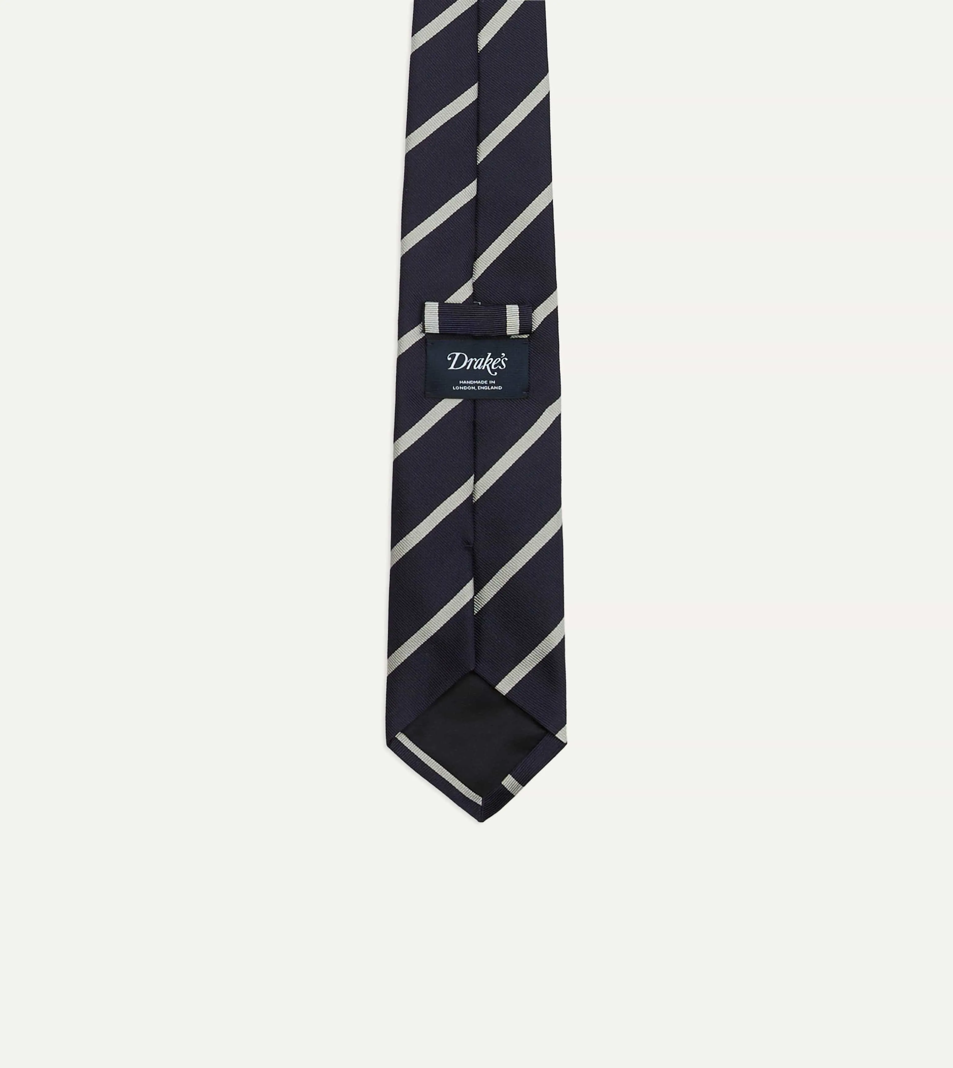 Navy and Ecru Stripe Repp Silk Tie