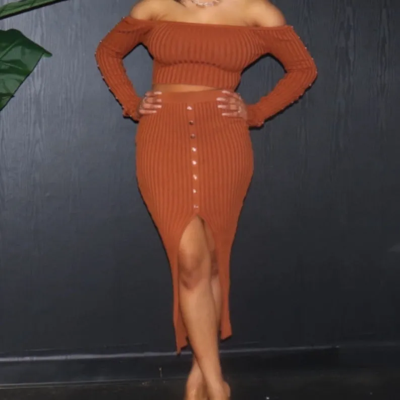 Off Shoulder Crop Top And Midi Skirt Set