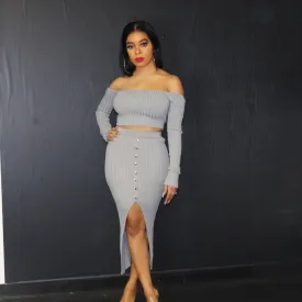 Off Shoulder Crop Top And Midi Skirt Set