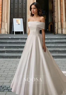 Off-Shoulder Tube Top Lace Applique Bride Gowns Off-Shoulder Sleeveless Pleated A-Line Wedding Dress