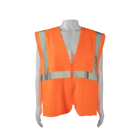 OV2-CB0 ANSI/ISEA 107-2015 CLASS 2 Orange Solid Safety Vest Zipper Closure