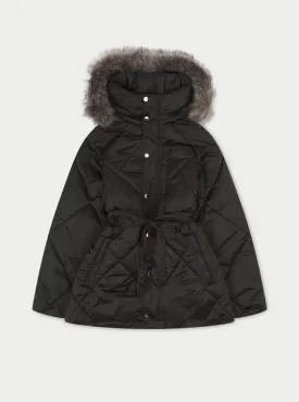 OVERSIZE FUR HOODED PARKA JACKET - BLACK *