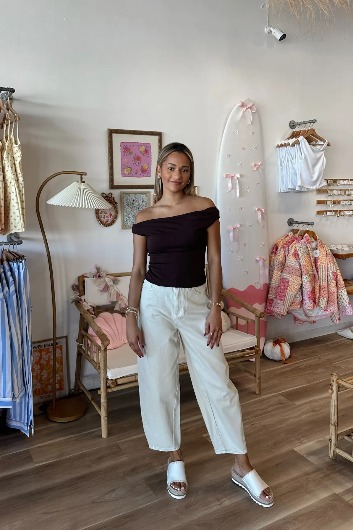Palmer Off Shoulder Top in Brown