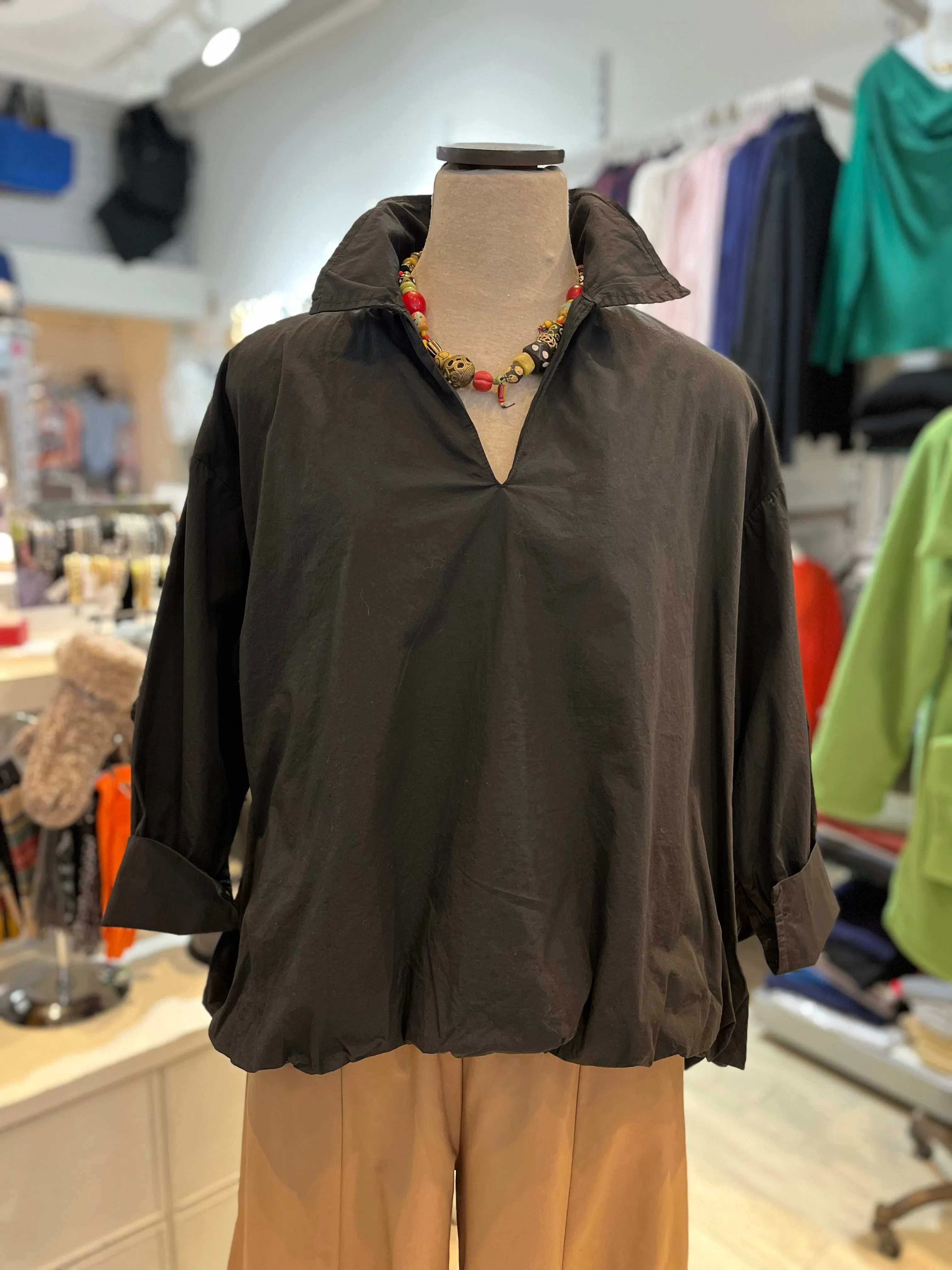 Paolo Tricot, SM5557 Collared Pull On Blouson Shirt White