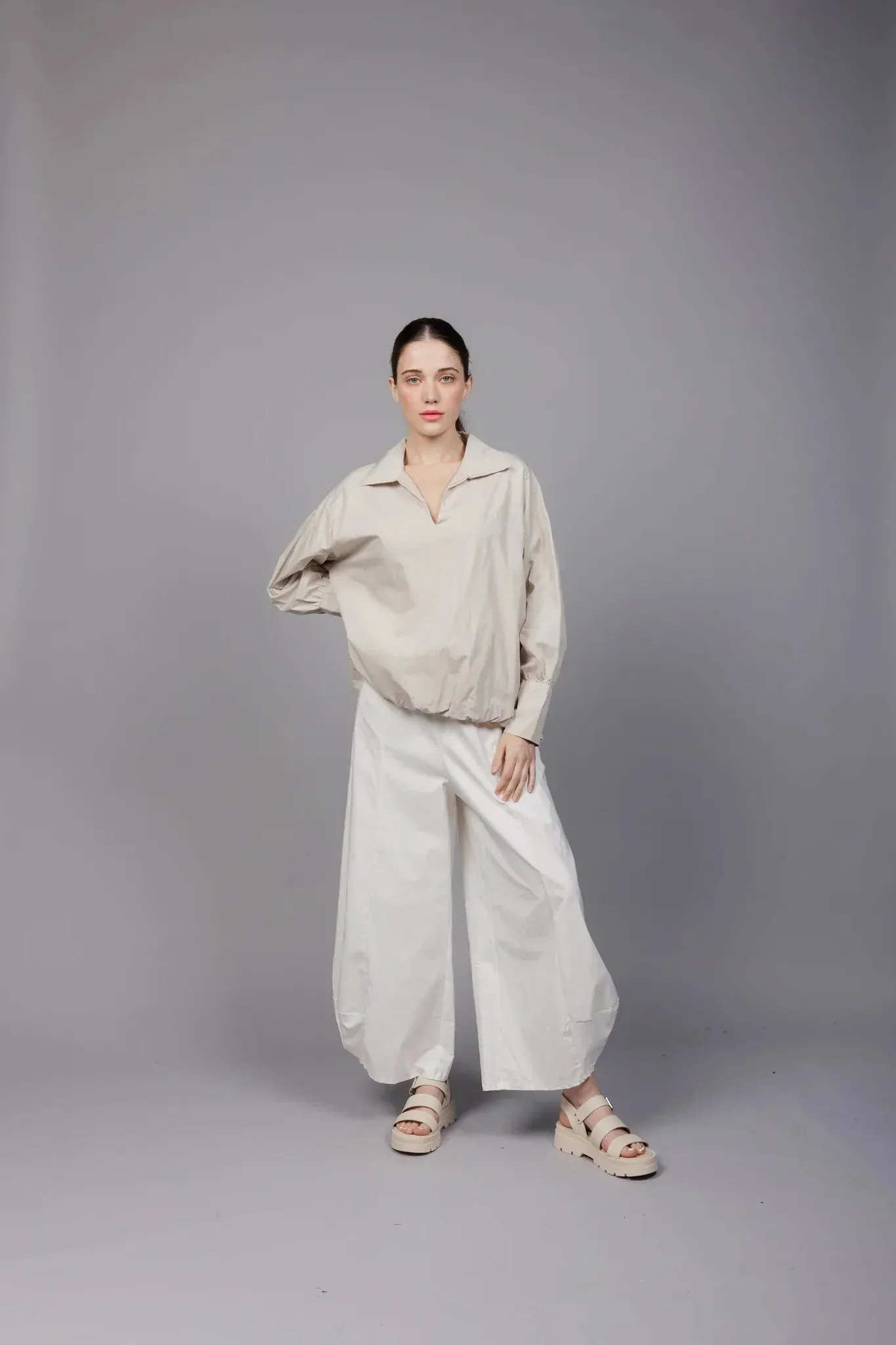 Paolo Tricot, SM5557 Collared Pull On Blouson Shirt White