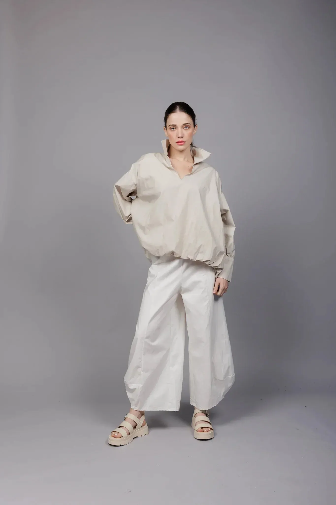 Paolo Tricot, SM5557 Collared Pull On Blouson Shirt White