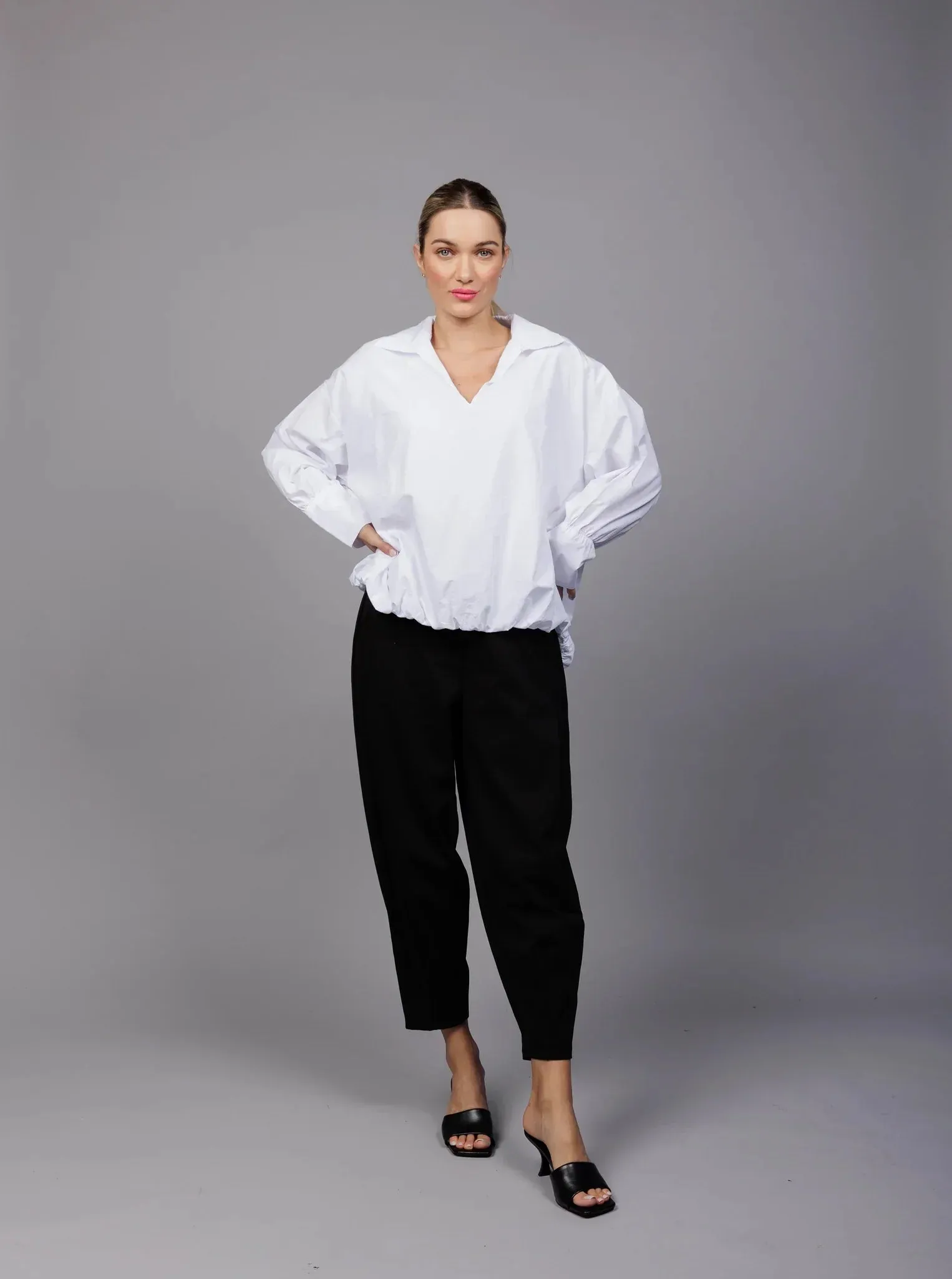 Paolo Tricot, SM5557 Collared Pull On Blouson Shirt White