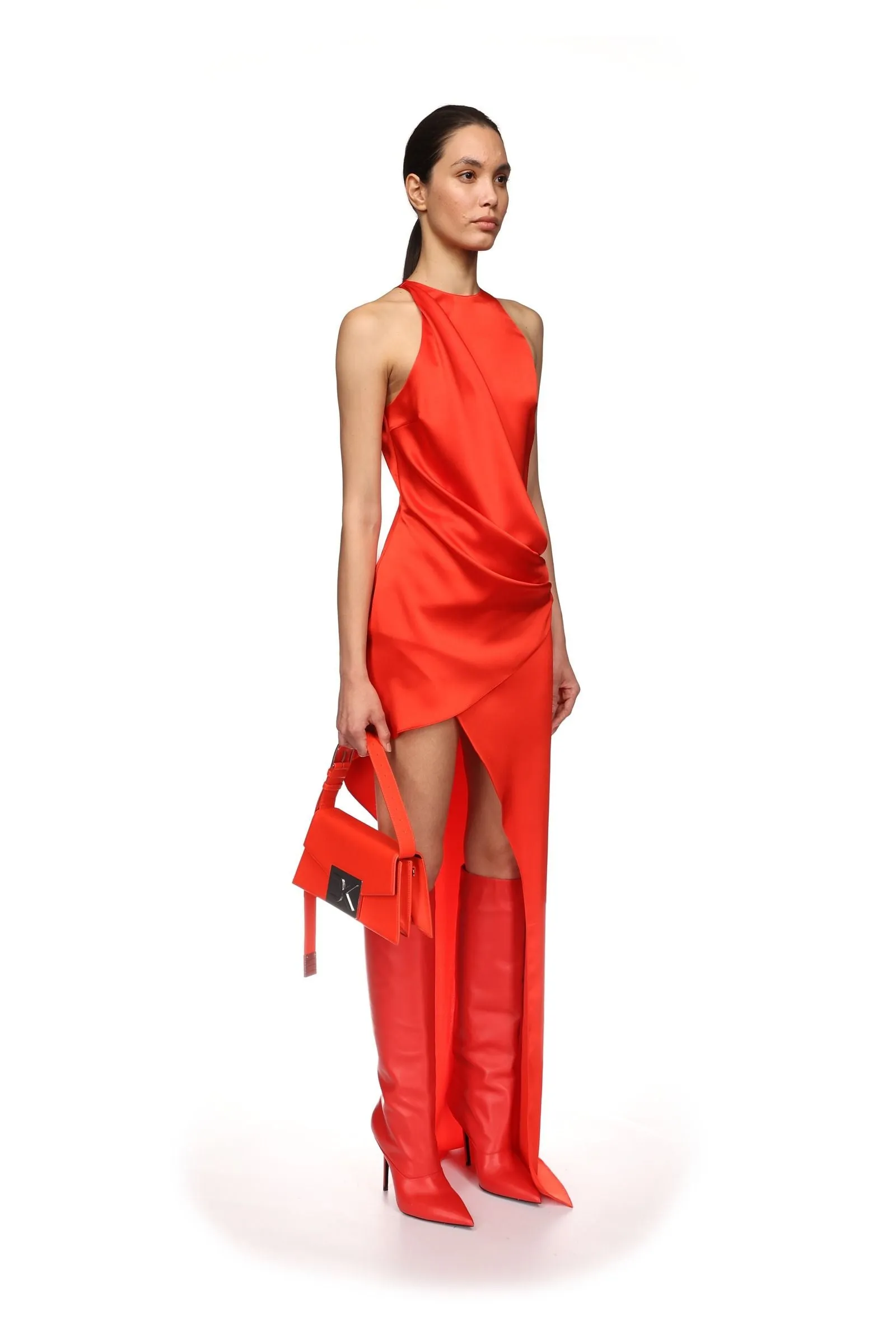 PF24DK17DA Draped wrapped asymmetric dress