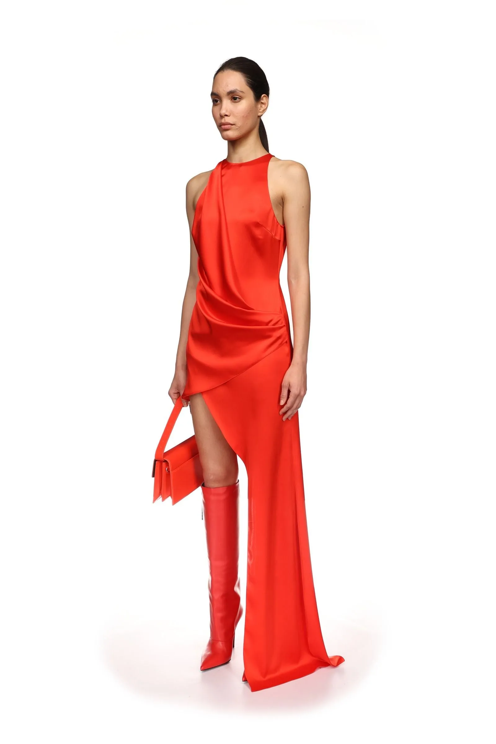 PF24DK17DA Draped wrapped asymmetric dress