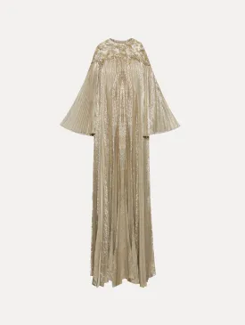 Pleated Lamé Mousseline Illusion Neck Caftan