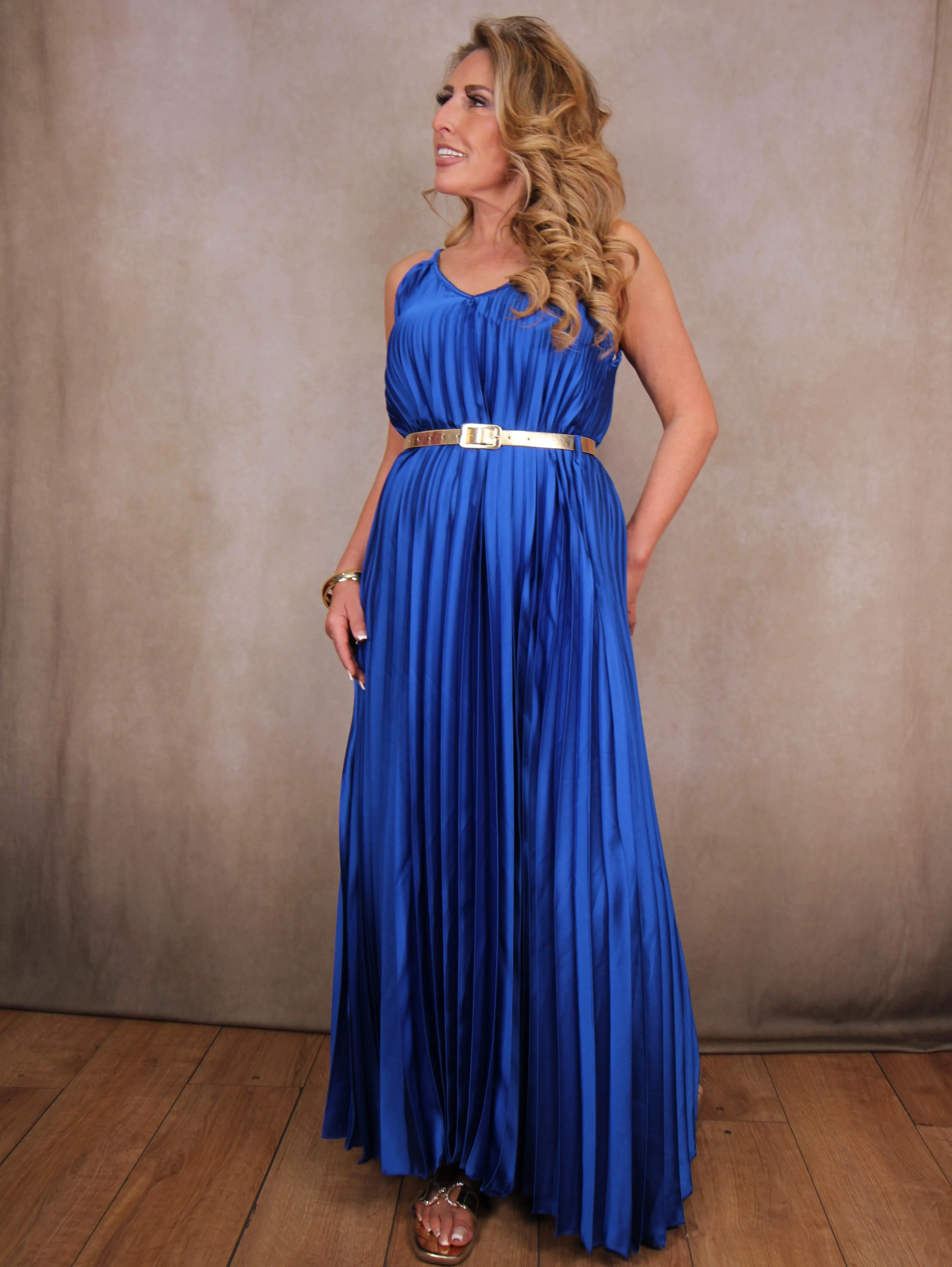 Pleated Maxi Belted Dress