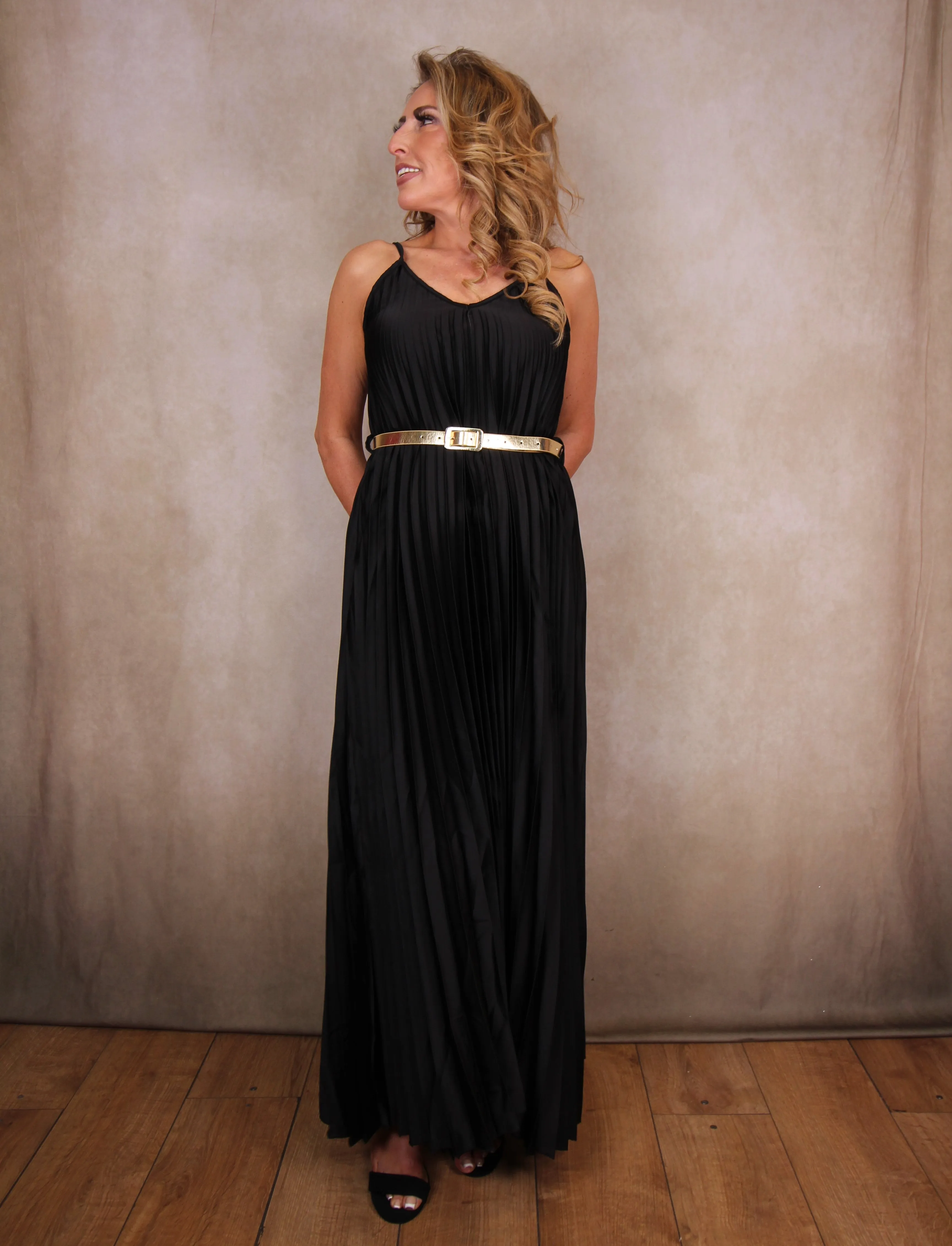 Pleated Maxi Belted Dress