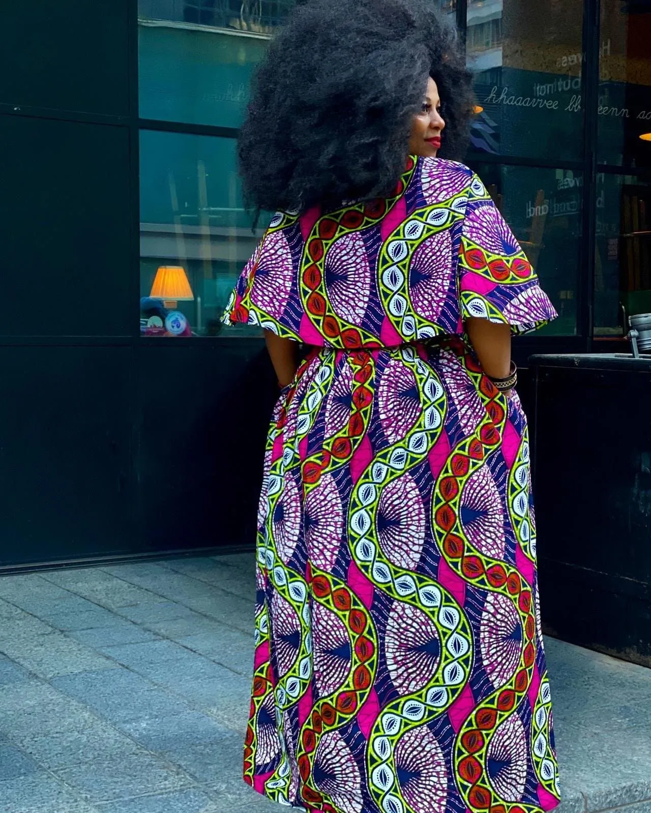 Plus Size African Print Maxi Dress with Cape - Pink