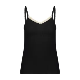 Polkadot BLACK RIB PATTI CAMISOLE w Ecru Cluny Lace