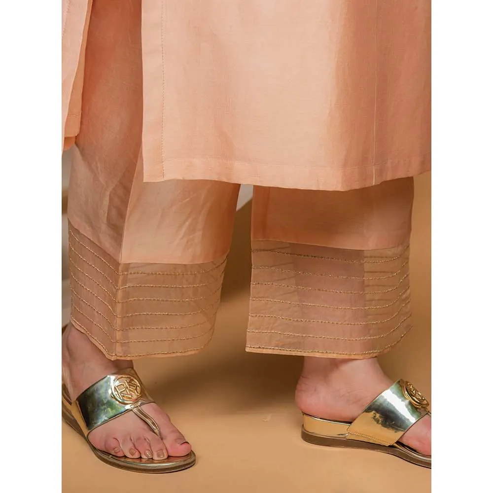 Priya Chaudhary Peach Embroidered Kurta and Palazzo with Dupatta (Set of 3)
