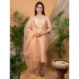 Priya Chaudhary Peach Embroidered Kurta and Palazzo with Dupatta (Set of 3)